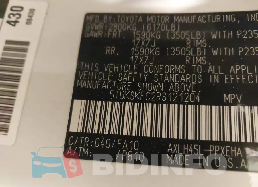 5TDKSKFC2RS121204 Photo# 9