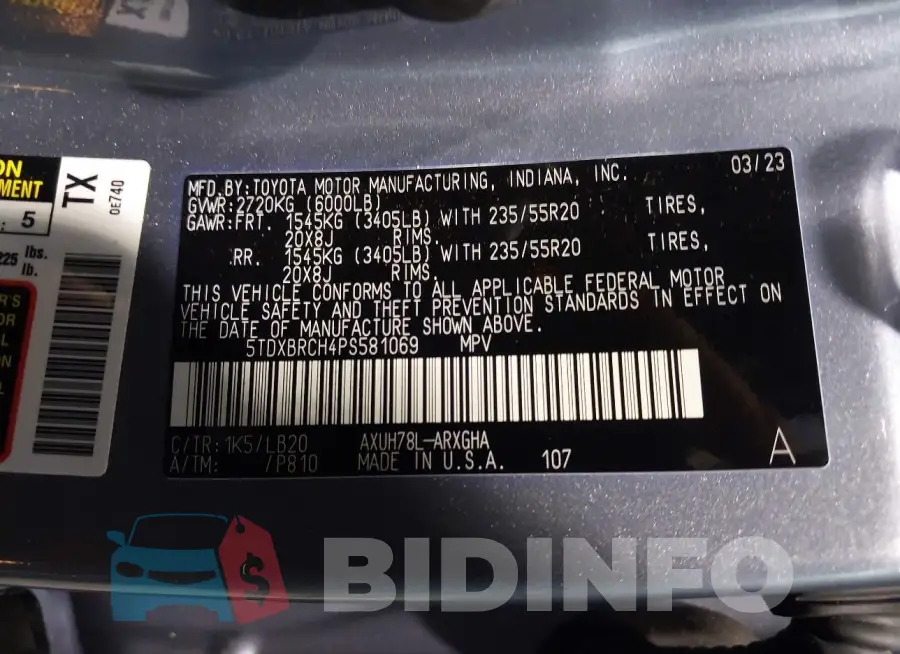 5TDXBRCH4PS581069 Photo# 9
