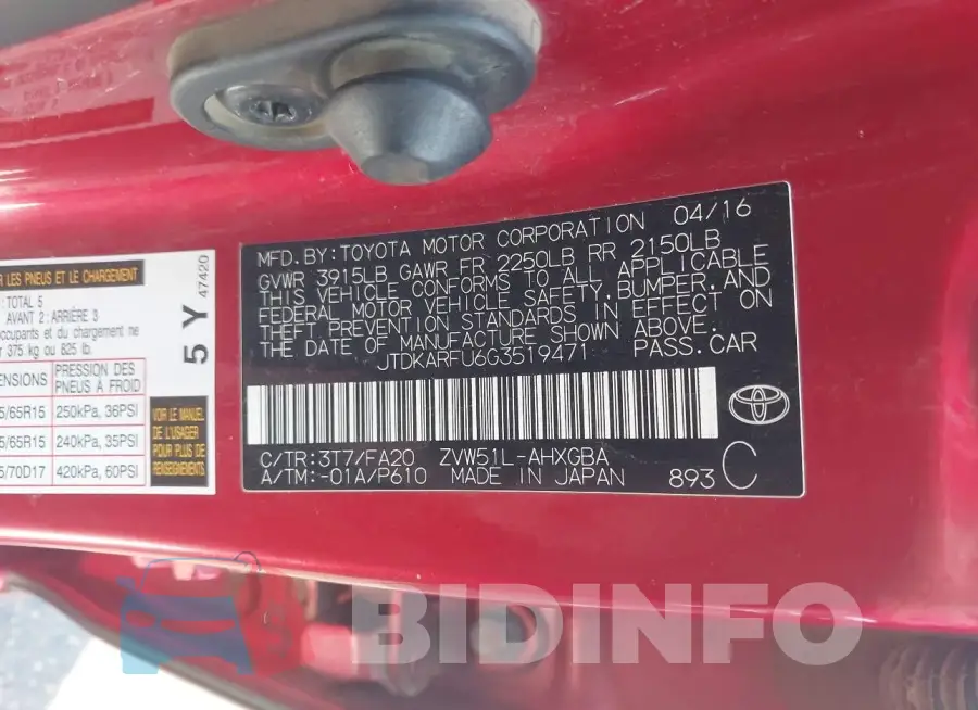 JTDKARFU6G3519471 Photo# 9