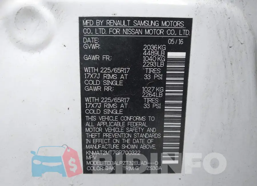 KNMAT2MT7GP700322 Photo# 9