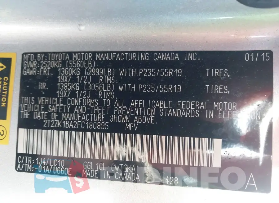 2T2ZK1BA2FC180895 Photo# 9