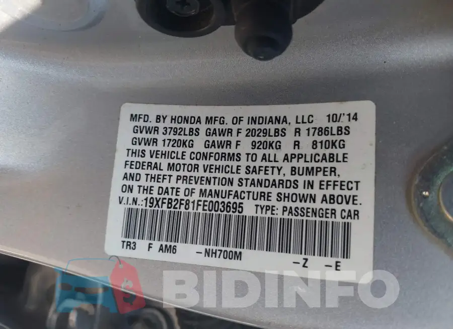 19XFB2F81FE003695 Photo# 9