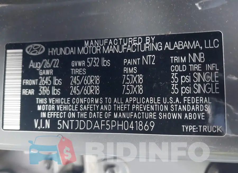 5NTJDDAF5PH041869 Photo# 9