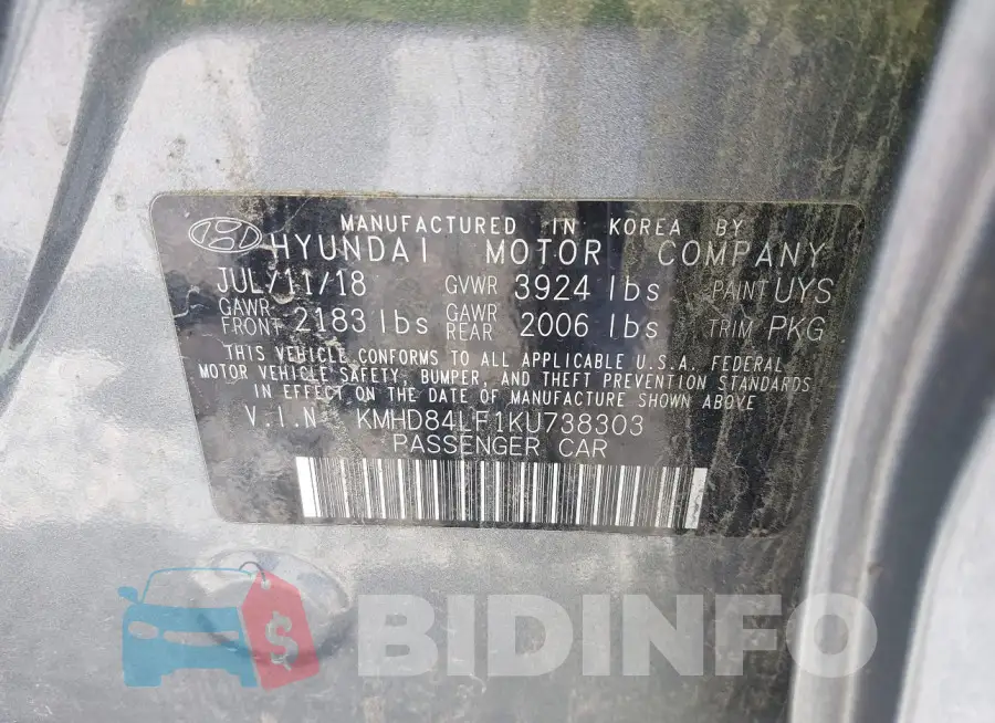 KMHD84LF1KU738303 Photo# 9