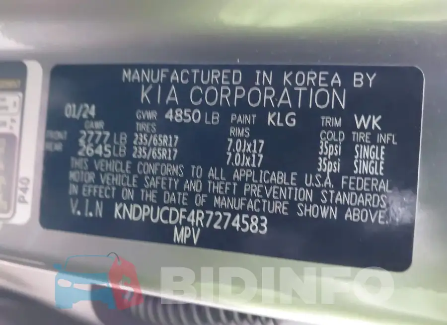 KNDPUCDF4R7274583 Photo# 9
