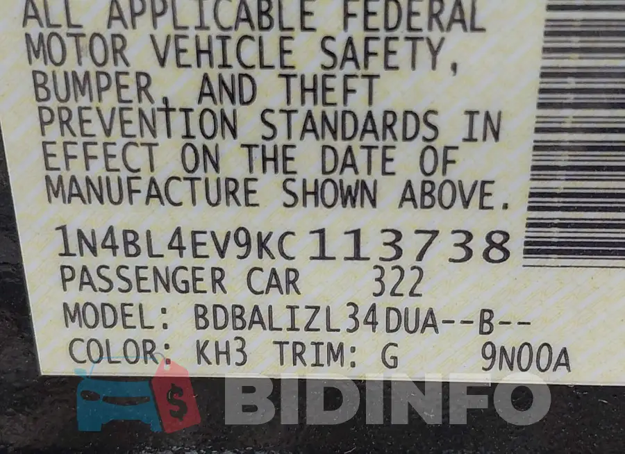 1N4BL4EV9KC113738 Photo# 9