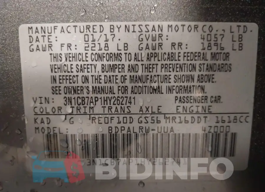 3N1CB7AP1HY262741 Photo# 9