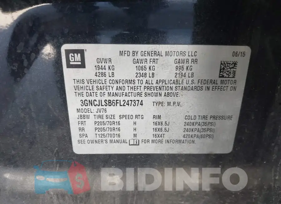 3GNCJLSB6FL247374 Photo# 9