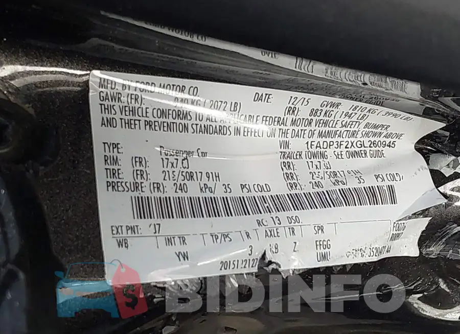 1FADP3F2XGL260945 Photo# 9