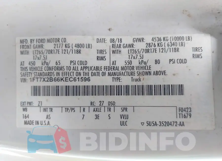 1FT7X2B66KEC61596 Photo# 9