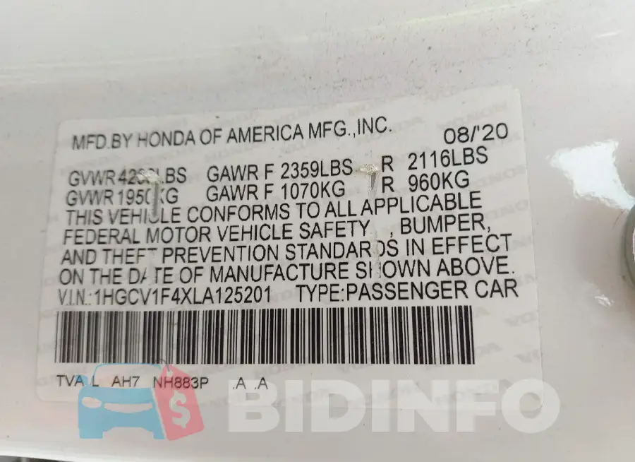 1HGCV1F4XLA125201 Photo# 9
