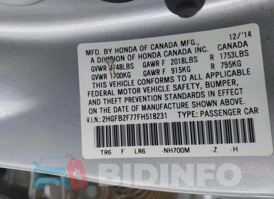 2HGFB2F77FH518231 Photo# 9