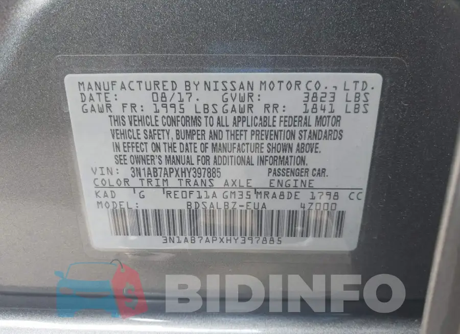 3N1AB7APXHY397885 Photo# 9