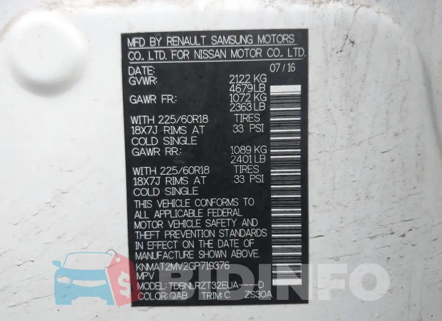 KNMAT2MV2GP719376 Photo# 9