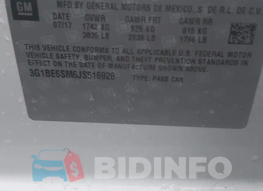 3G1BE6SM6JS516928 Photo# 9