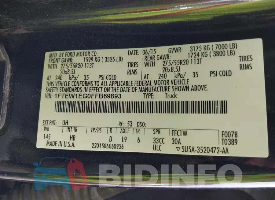 1FTEW1EG0FFB69893 Photo# 9