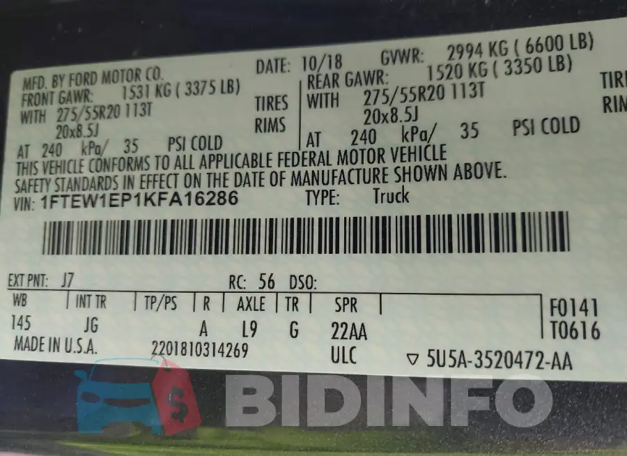 1FTEW1EP1KFA16286 Photo# 9