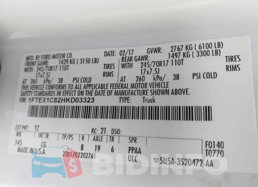 1FTEX1C82HKD03323 Photo# 9