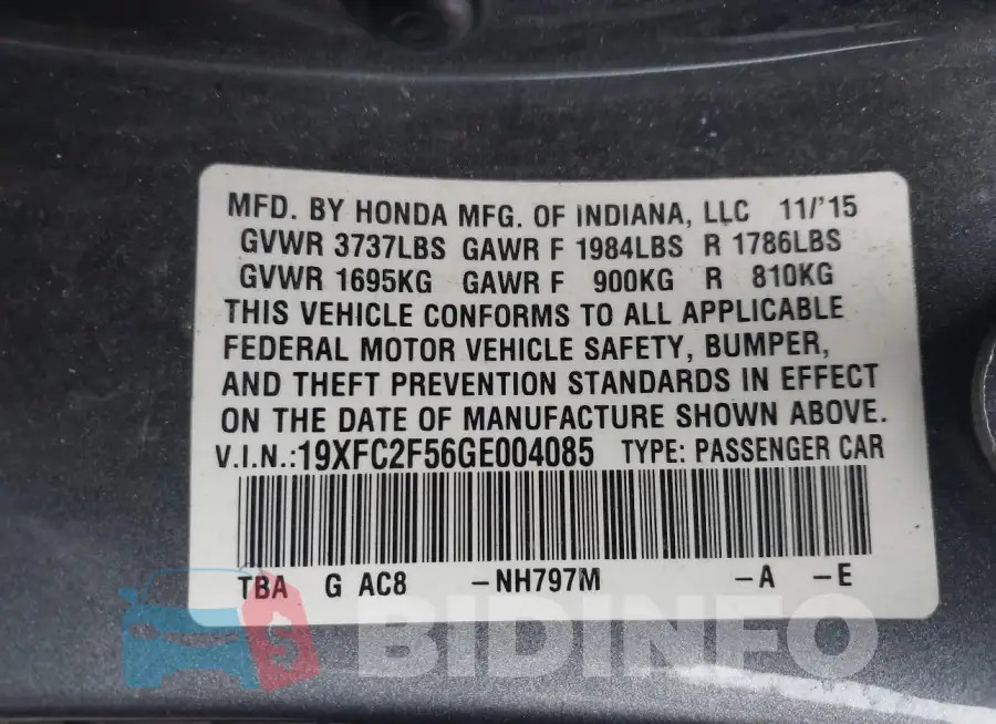19XFC2F56GE004085 Photo# 9
