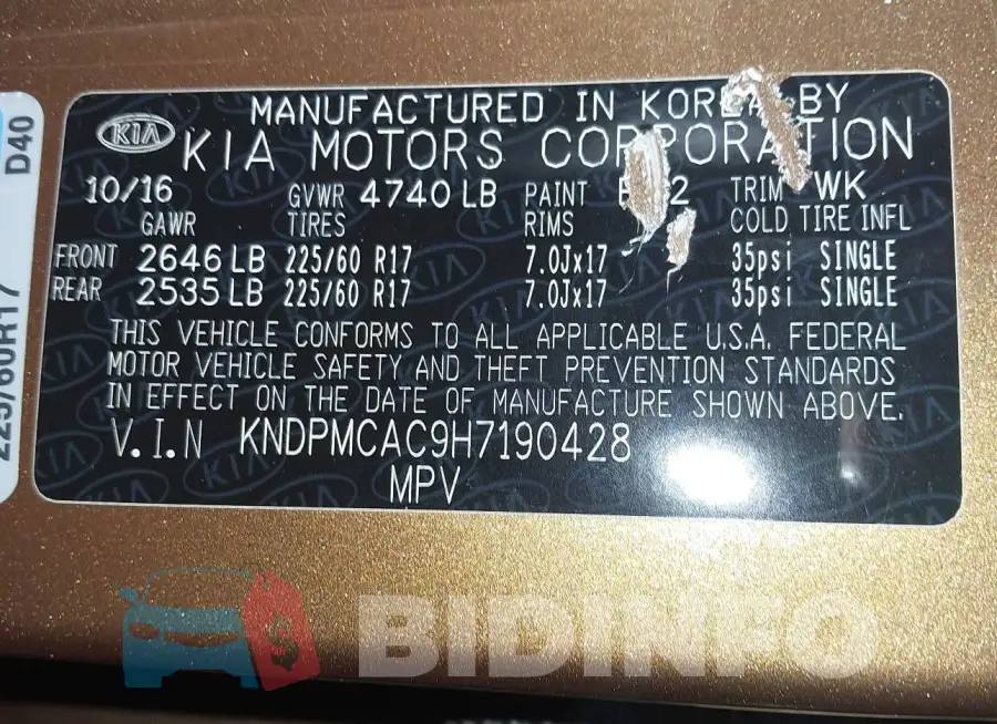 KNDPMCAC9H7190428 Photo# 9