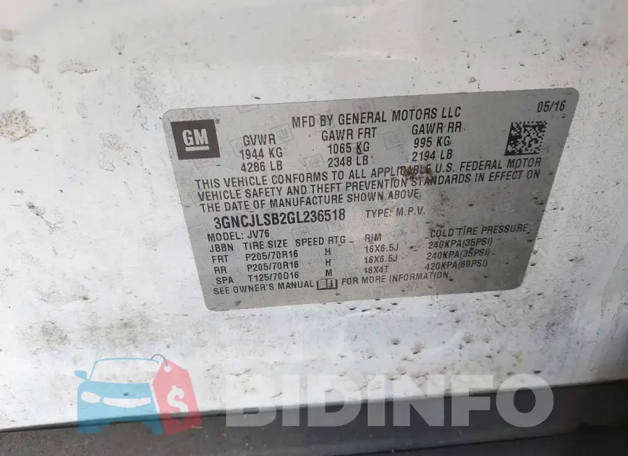 3GNCJLSB2GL236518 Photo# 9