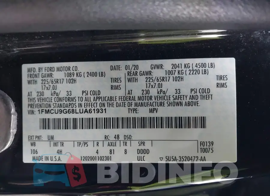 1FMCU9G68LUA61931 Photo# 9