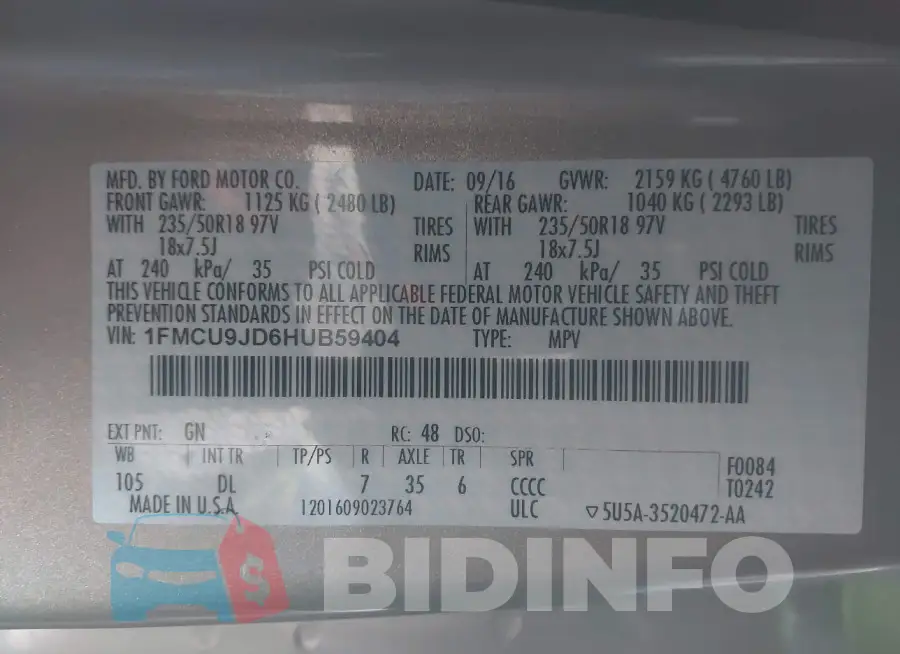 1FMCU9JD6HUB59404 Photo# 9