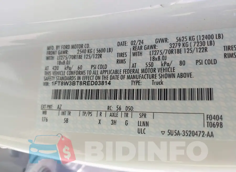 1FT8W3BT8RED03814 Photo# 8
