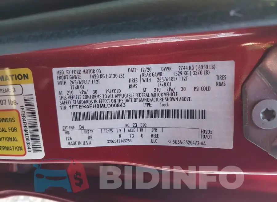 1FTER4FH8MLD00843 Photo# 9