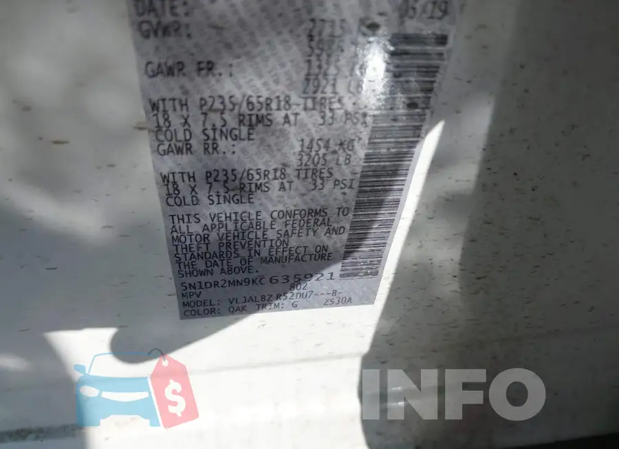 5N1DR2MN9KC635921 Photo# 9
