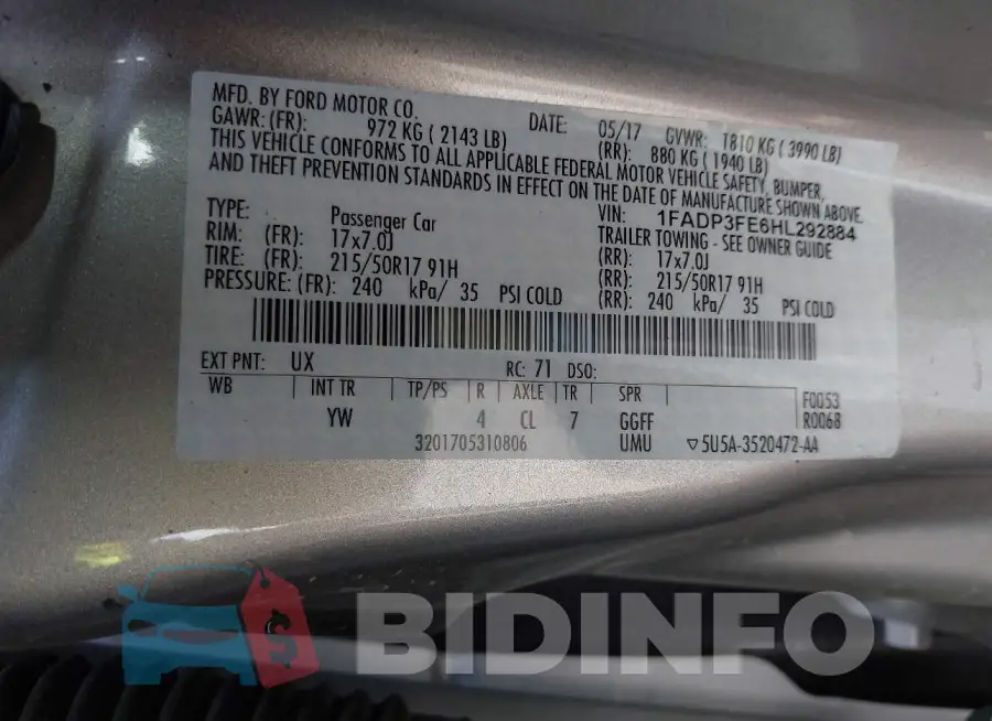 1FADP3FE6HL292884 Photo# 9