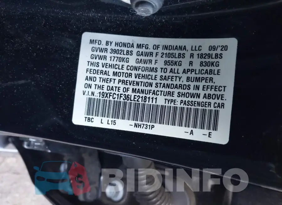 19XFC1F36LE218111 Photo# 9