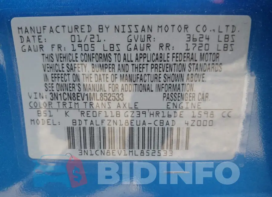 3N1CN8EV1ML852533 Photo# 9