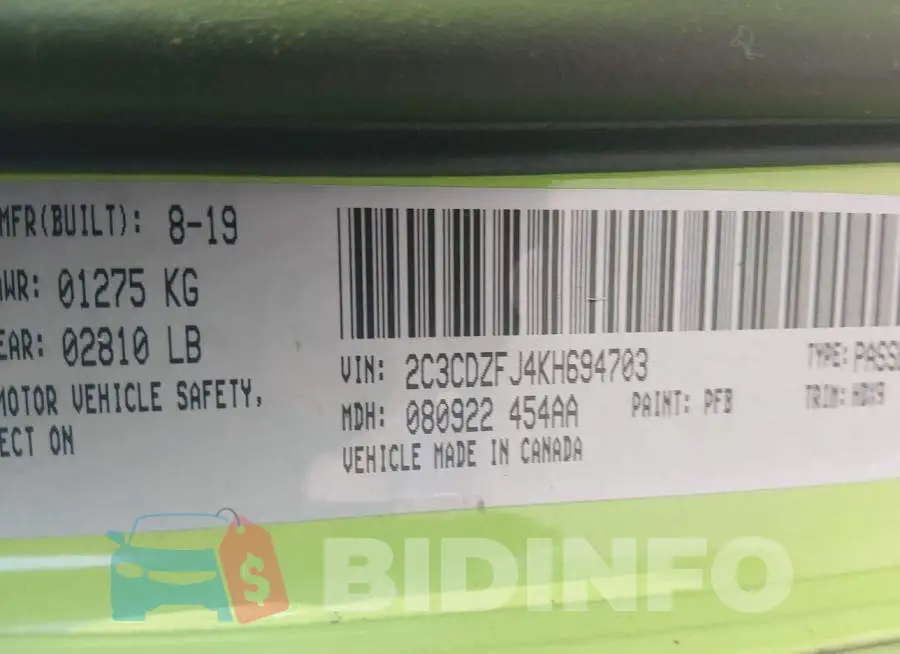 2C3CDZFJ4KH694703 Photo# 9