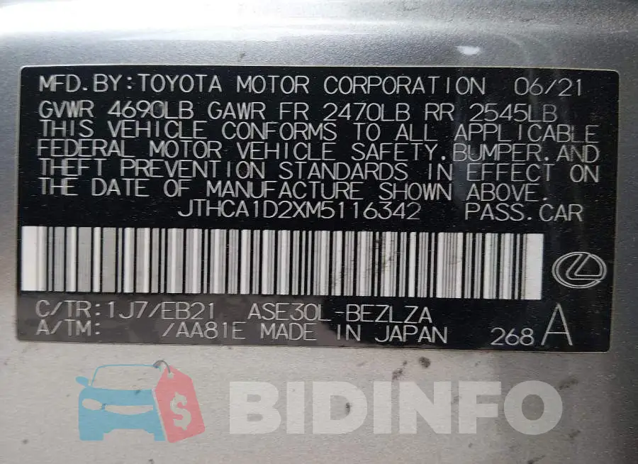 JTHCA1D2XM5116342 Photo# 9
