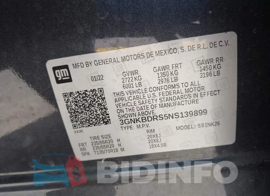 3GNKBDRS5NS139899 Photo# 9