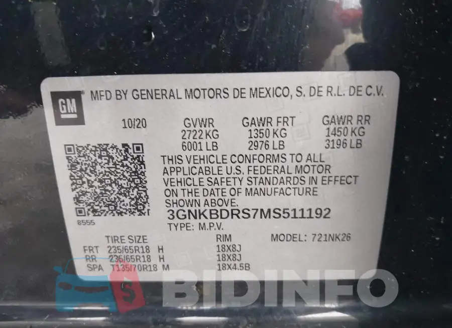 3GNKBDRS7MS511192 Photo# 9