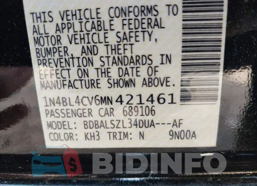 1N4BL4CV6MN421461 Photo# 9