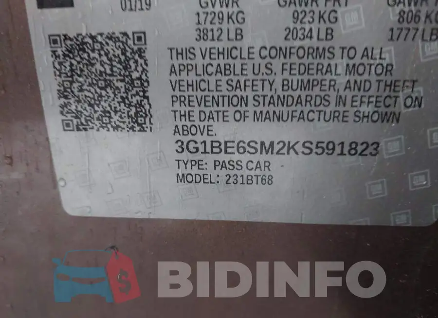 3G1BE6SM2KS591823 Photo# 9
