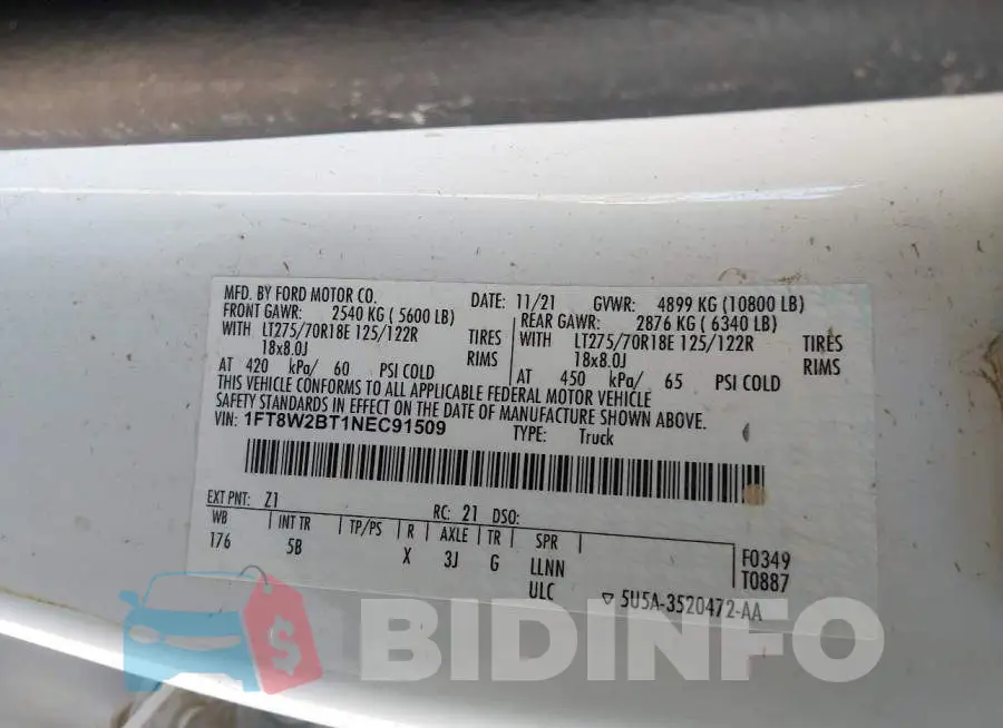 1FT8W2BT1NEC91509 Photo# 9