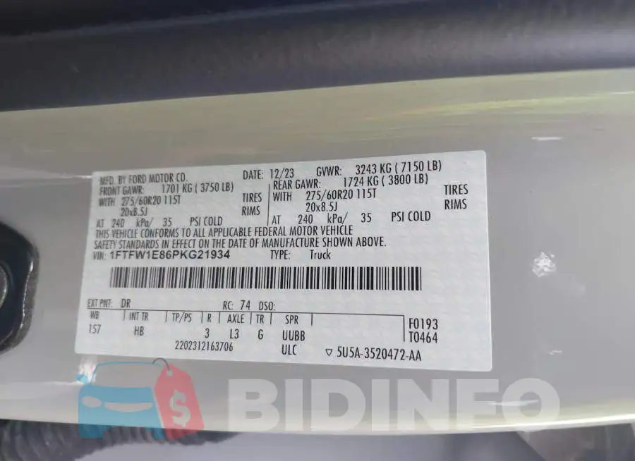 1FTFW1E86PKG21934 Photo# 9