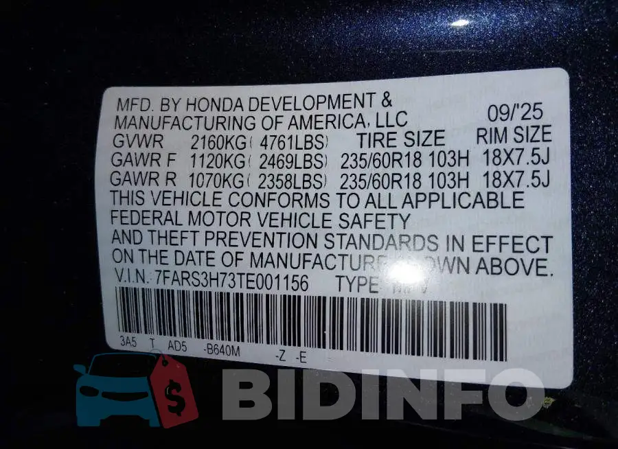 7FARS3H73TE001156 Photo# 9