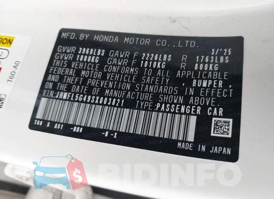 JHMFL5G49SX003821 Photo# 9