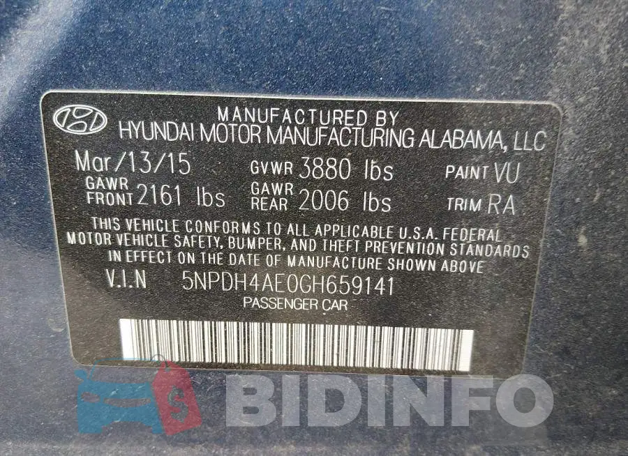 5NPDH4AE0GH659141 Photo# 9