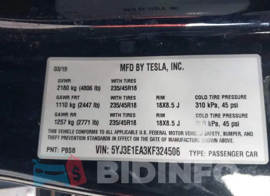 5YJ3E1EA3KF324506 Photo# 9