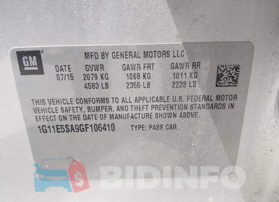 1G11E5SA9GF106410 Photo# 9