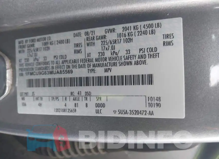 1FMCU9G63MUA85569 Photo# 9