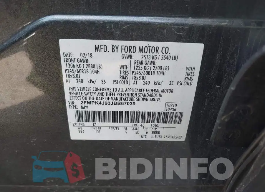 2FMPK4J93JBB67039 Photo# 9