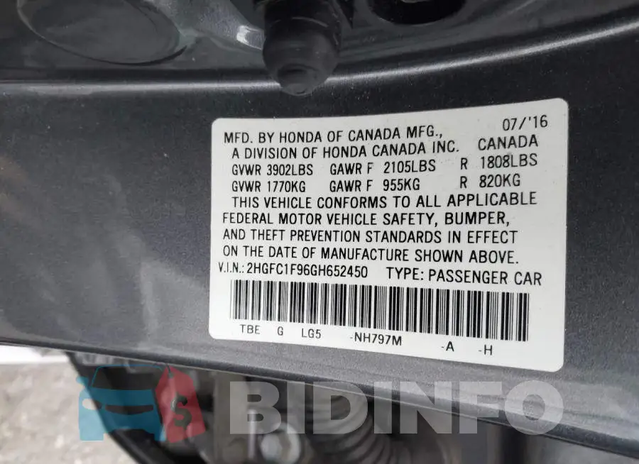 2HGFC1F96GH652450 Photo# 9