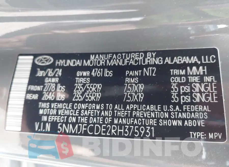 5NMJFCDE2RH375931 Photo# 9